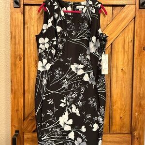 Calvin Klein Black and White Floral Midi Dress